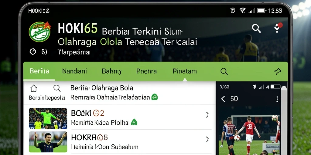 Screenshot antarmuka HOKI65 menampilkan berita terkini Olahraga Bola.