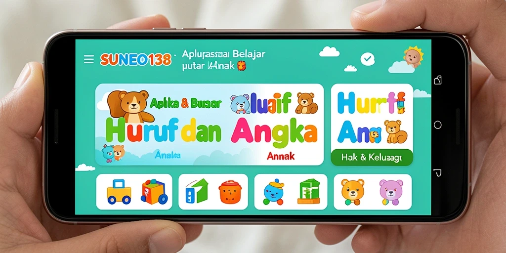 Tampilan antarmuka SUNEO138 yang menarik untuk belajar huruf dan angka.