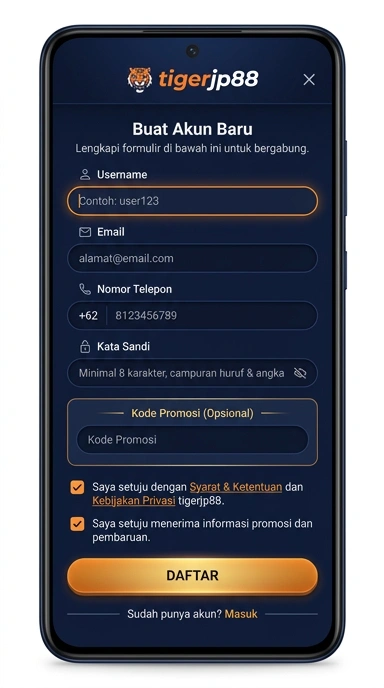 Tampilan halaman daftar tigerjp88